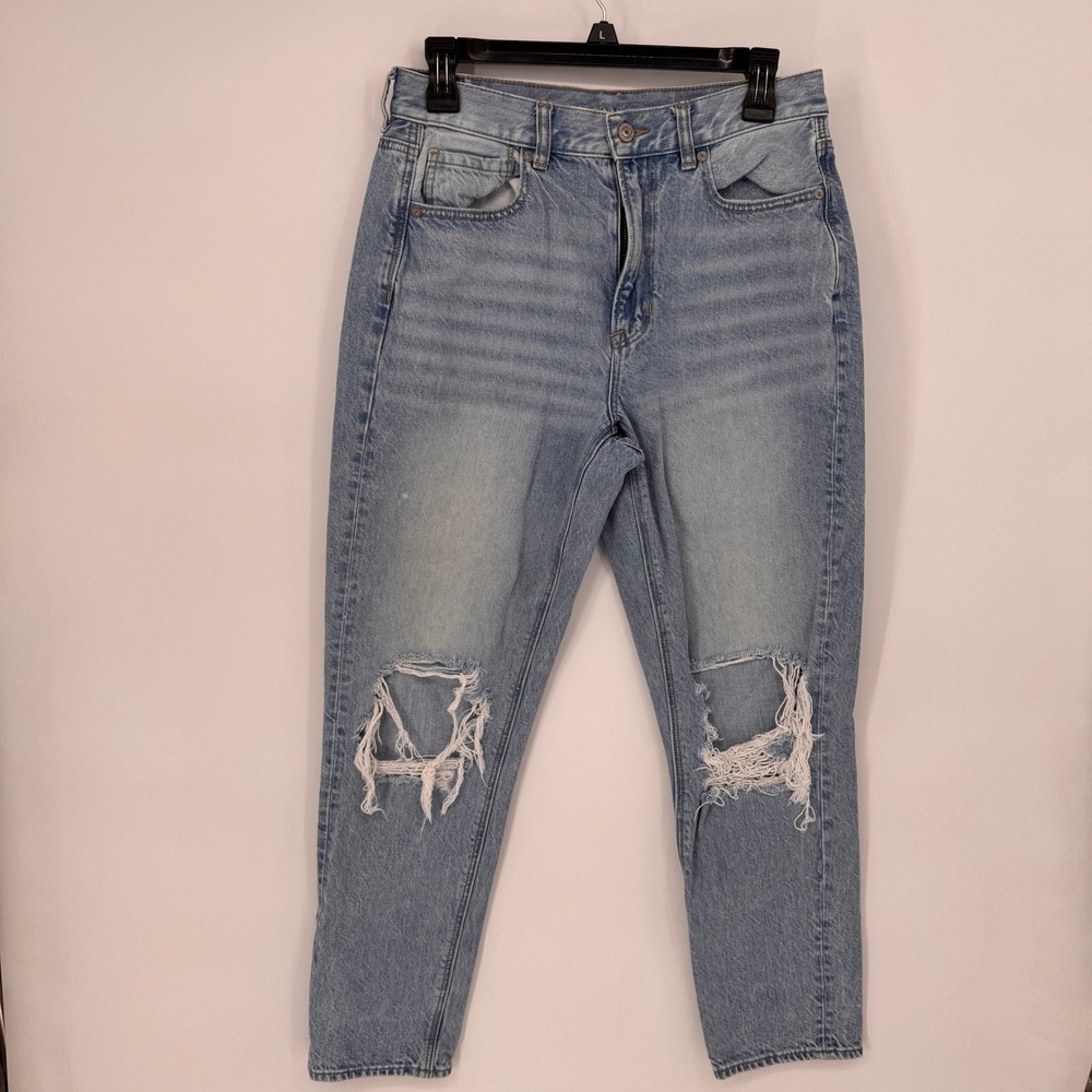 American Eagle Mom Jean Women 6 Light Blue Distressed Ripped High Rise Denim